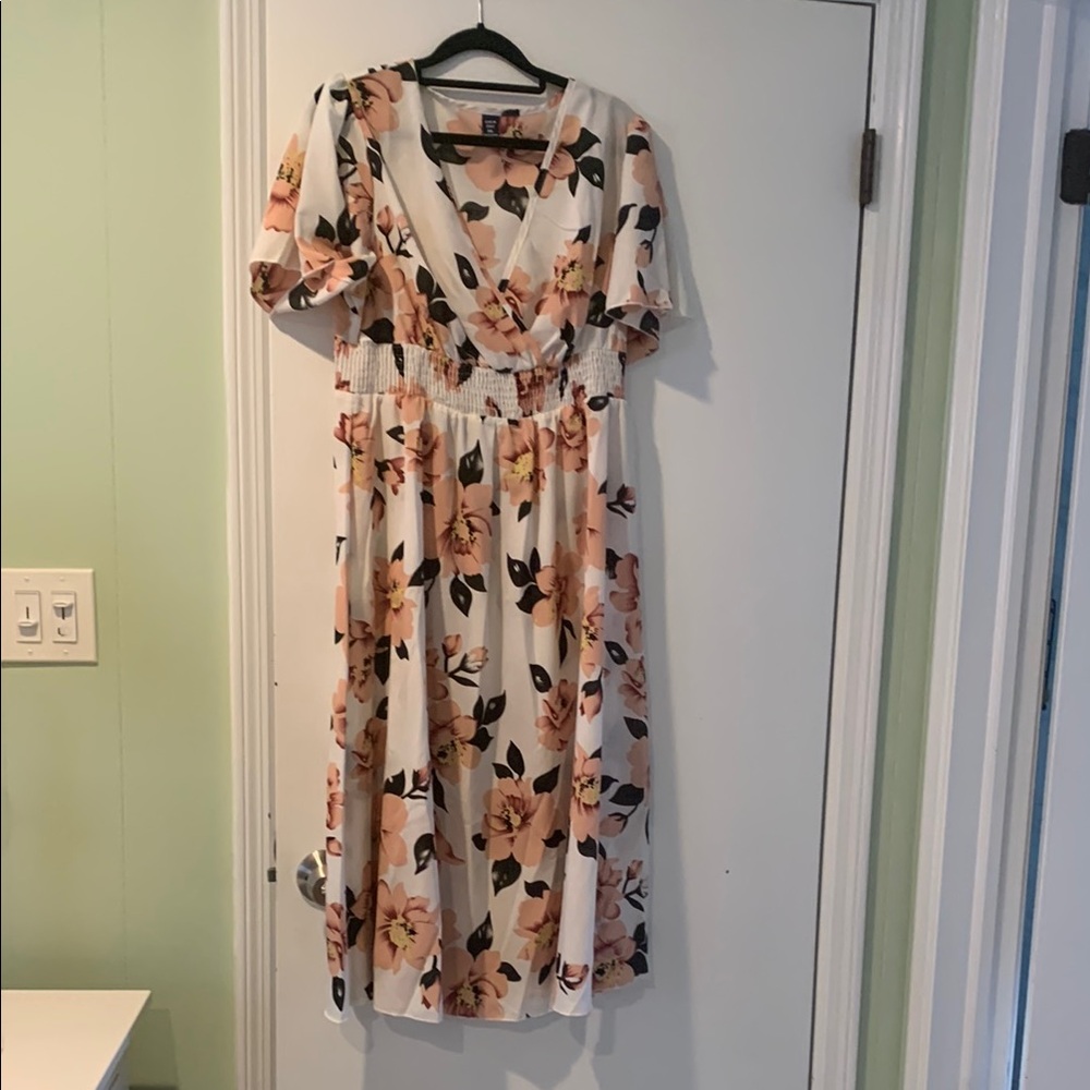 SHEIN Pink Flutter Sleeve V-Neck Midi Sundress